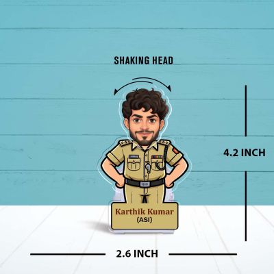 Personalized Police Officer Caricature Desk Stand with Shaking Head for Home Office & Car Dashboard Birthday Gift for Police Officer, Friends, Brother, Husband Solar Powered Moving Head